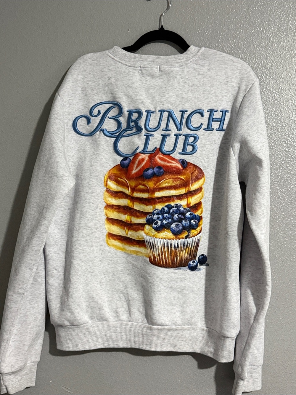 Brunch Club Grey Graphic Sweatshirt with Blue Lettering